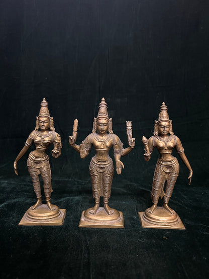 Vintage bronze cast subramanya swamy with valli and devasena