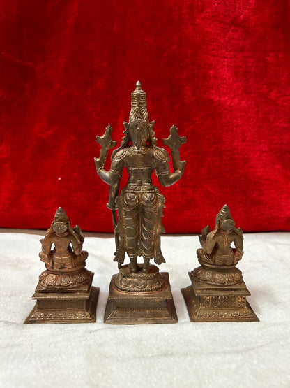 Copper idol of Chaturbhuja ranganatha swamy with sreedevi bhudevi/ Vishnu with lakshmi and padmavathi