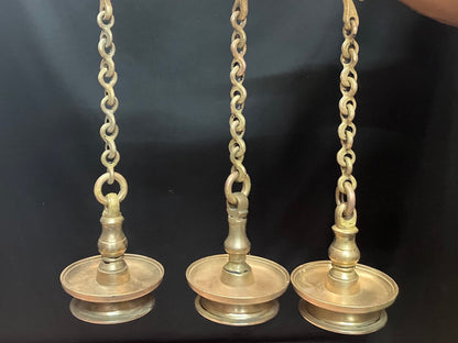 Vintage bronze made kerala style hanging lamps/ hanging dias/ thookuvillaku (set of 3)