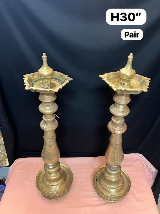 Vintage bronze made solid pillar lamp/ panchamukha deepa/ mysore lamp/ karnataka lamp/ kamba deepa