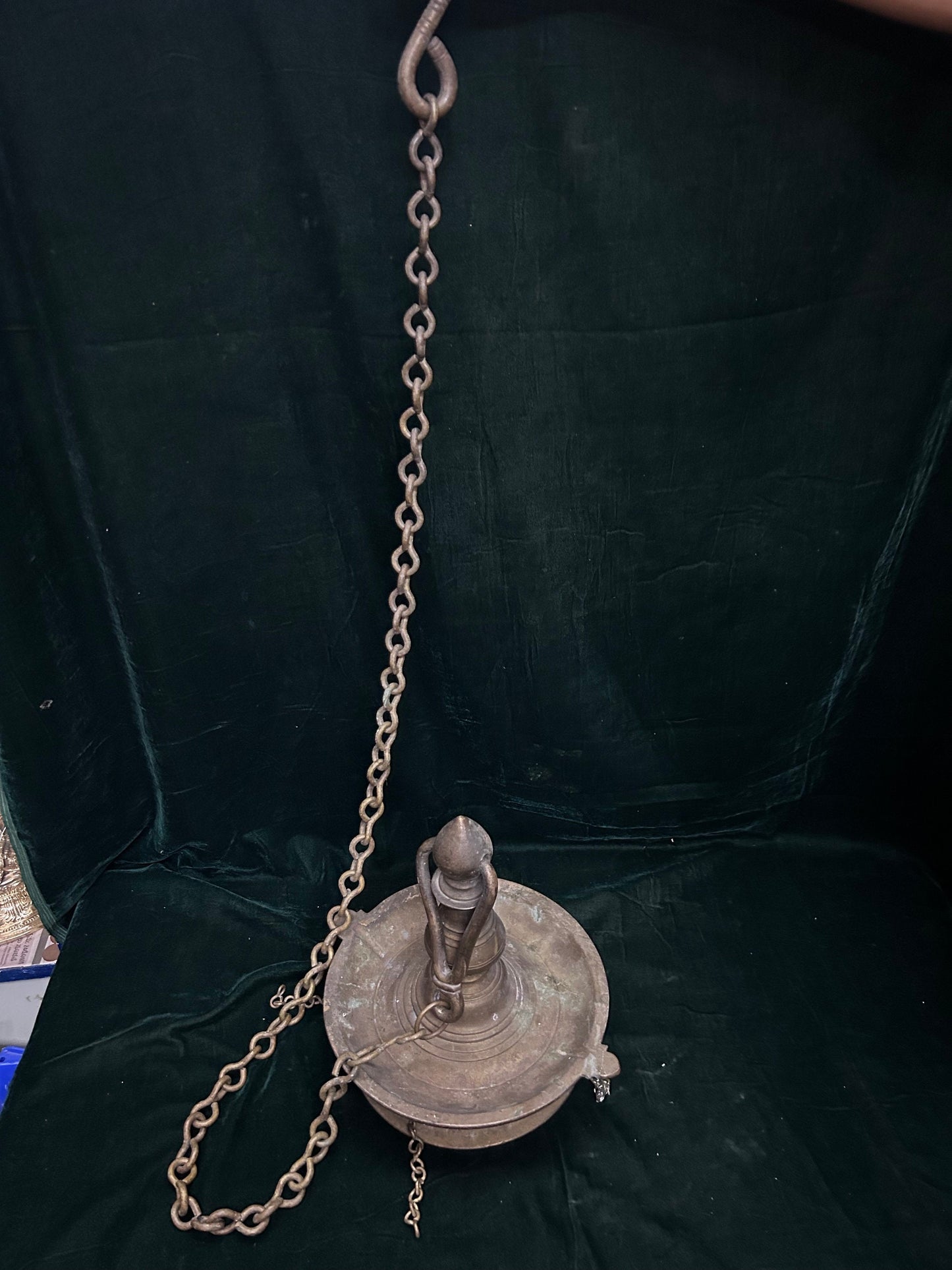 Vintage bronze cast unique rare style hanging oil lamp/ 2 wick lamp/ thooku villaku