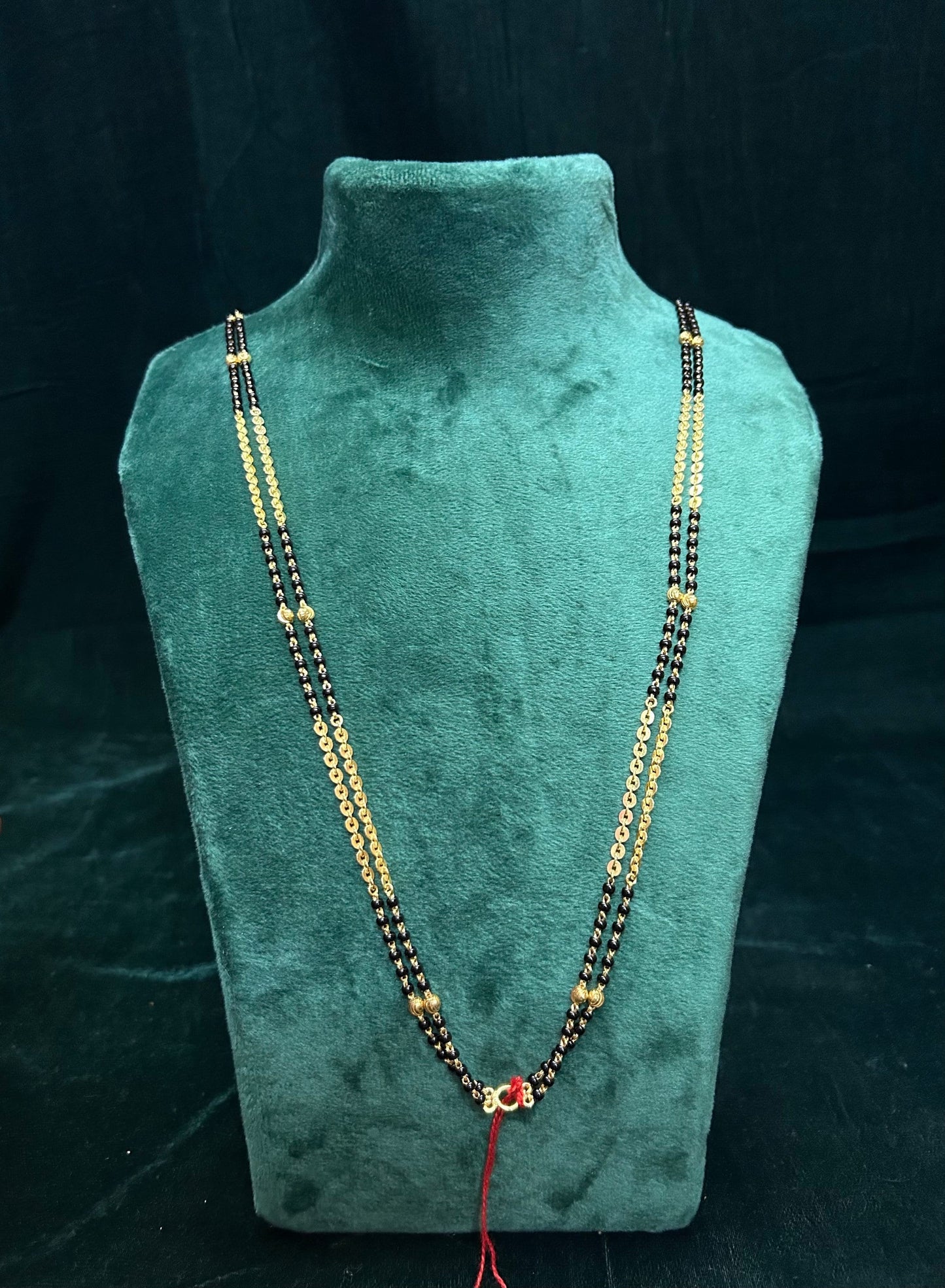 Panchaloha made gold polished two layer kari mani black bead chain traditional