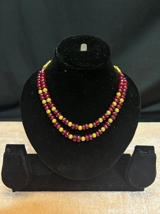 gold beads made ruby necklace 2 layer