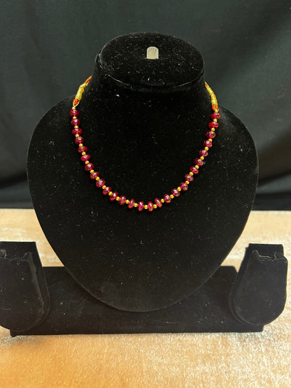 Gold beads ruby necklace for god idols / decor