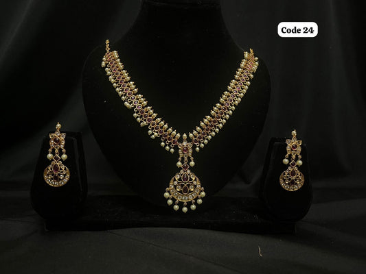 Panchaloha made gold polished traditional Chandbali attige necklace traditional south indian style