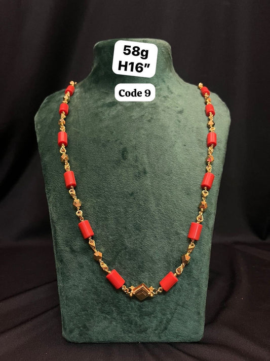 Panchaloha made gold polished Acrylic Red coral mala