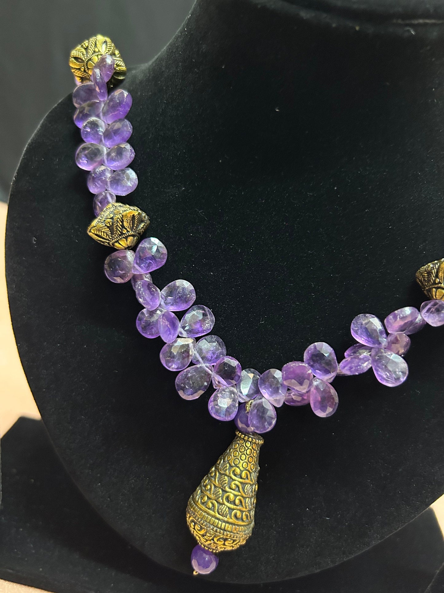 Panchaloha made gold polished amethyst mala