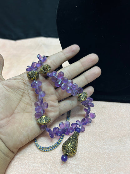 Panchaloha made gold polished amethyst mala