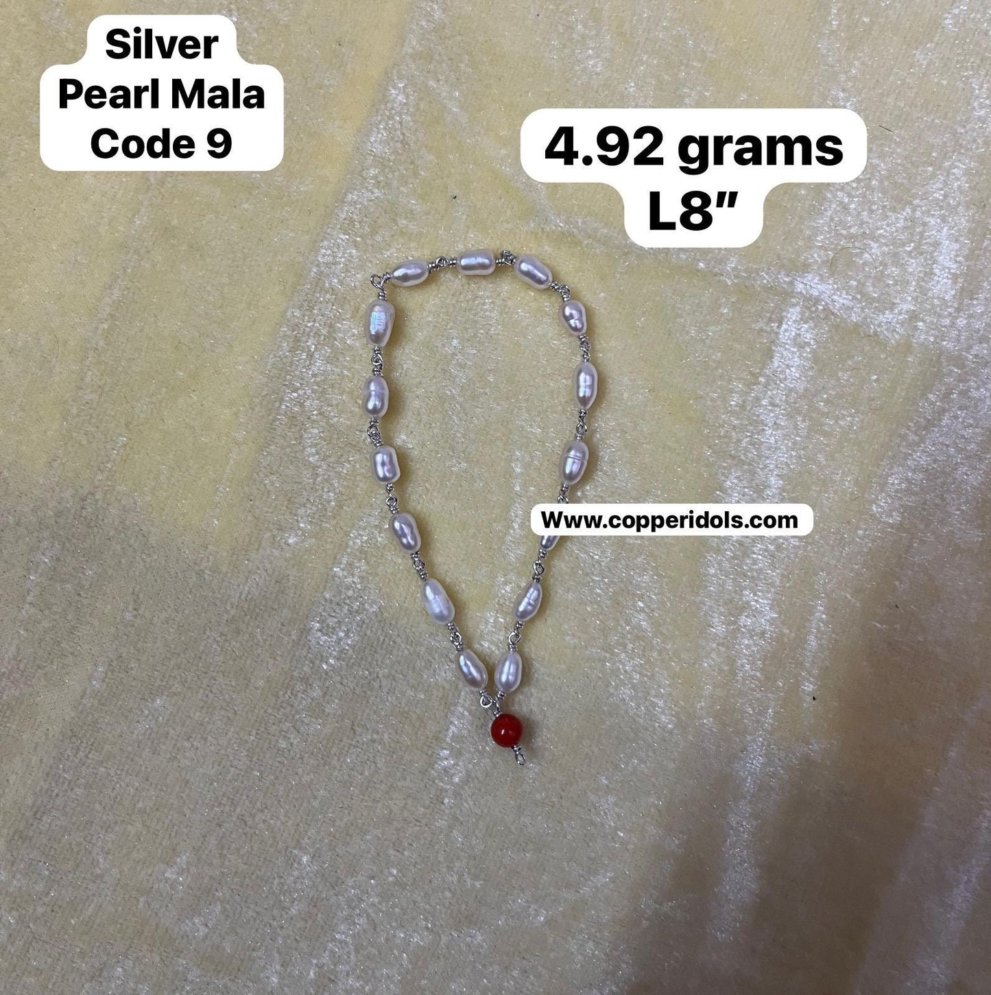 Silver made gold polished pearl mala for god idols