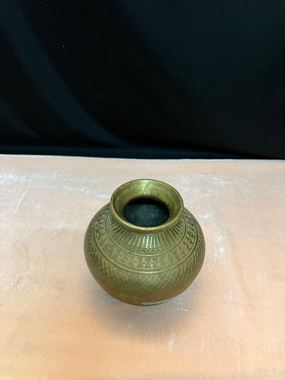 Vintage bronze cast pooja kalsha pot with intricate designs