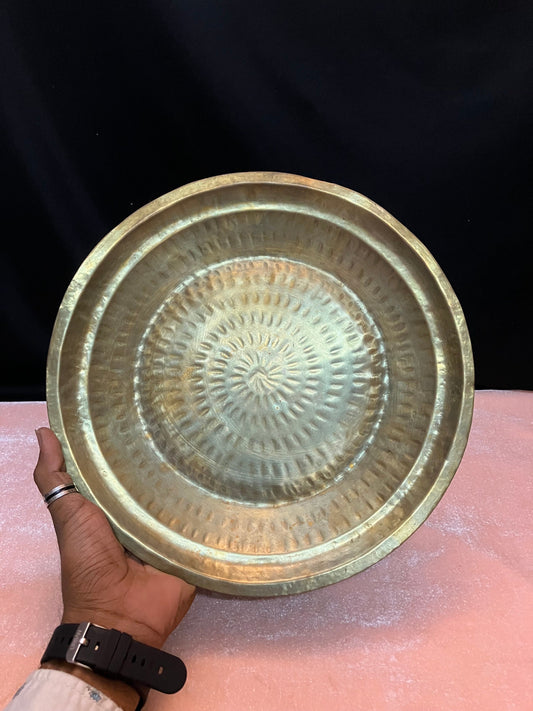 Vintage brass handmade hammered pooja plate thali