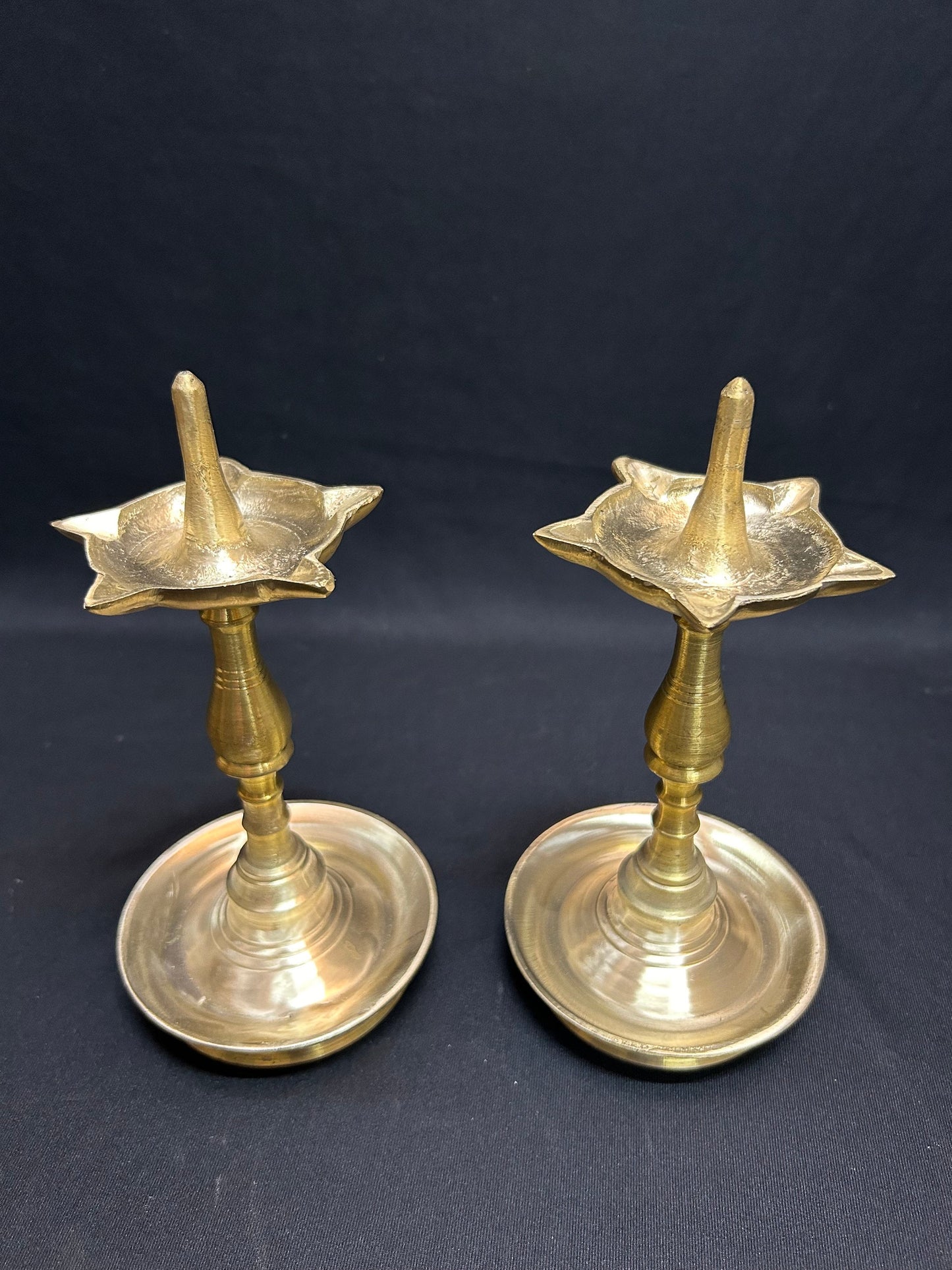 Panchaloha handcrafted solid casted pancha deepa pair pillar lamps