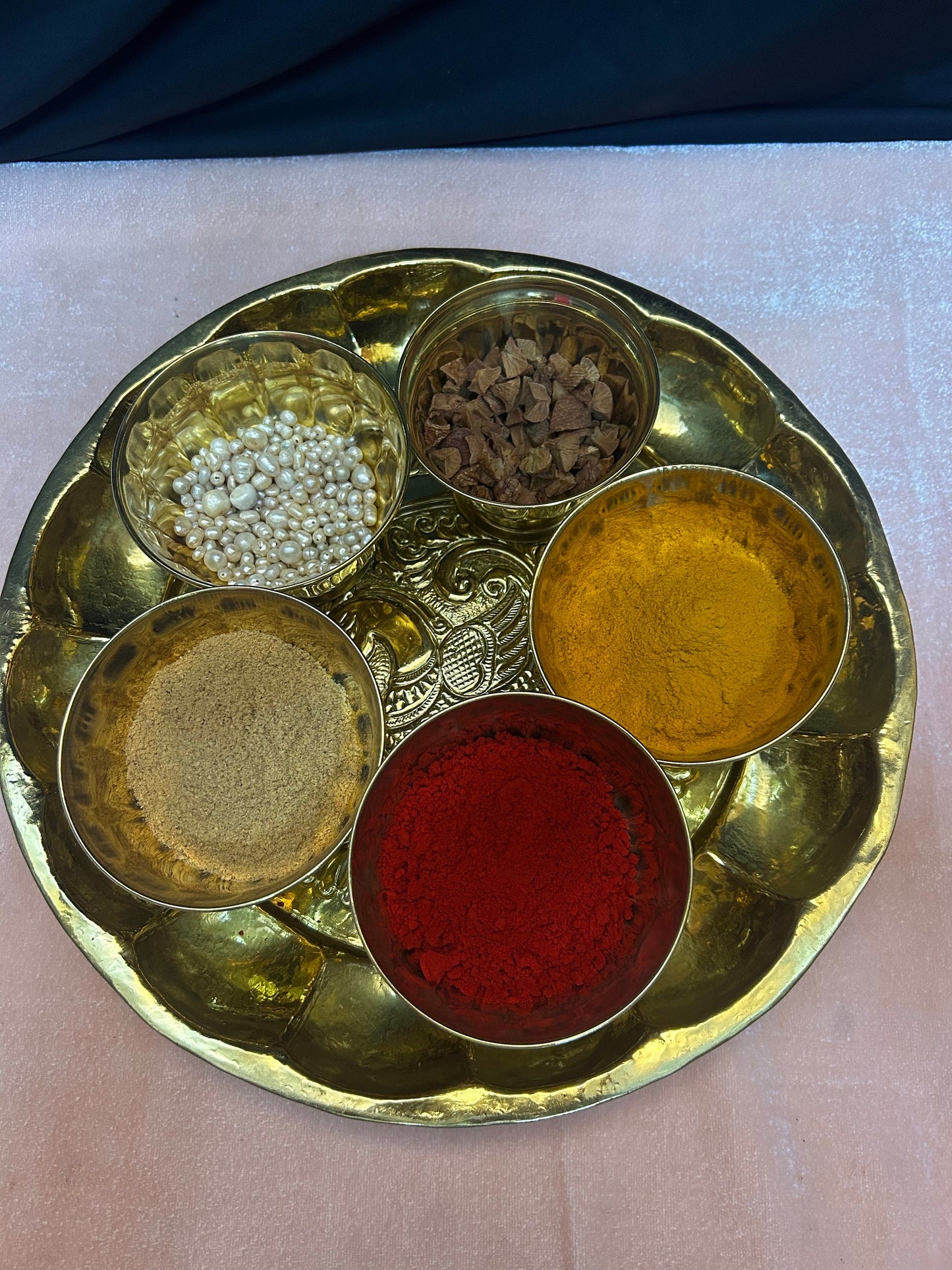 brass made hamsa engraved tambula plate along with five bowls