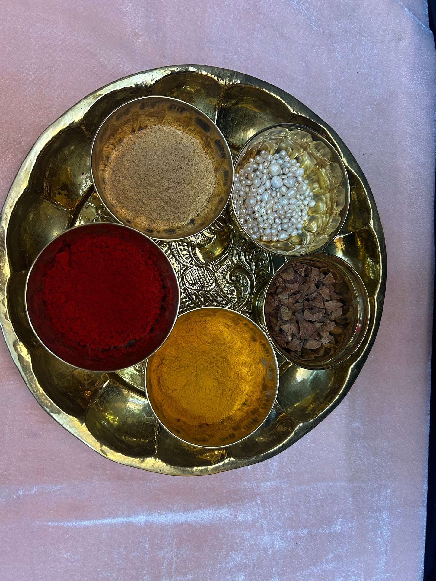 brass made hamsa engraved tambula plate along with five bowls