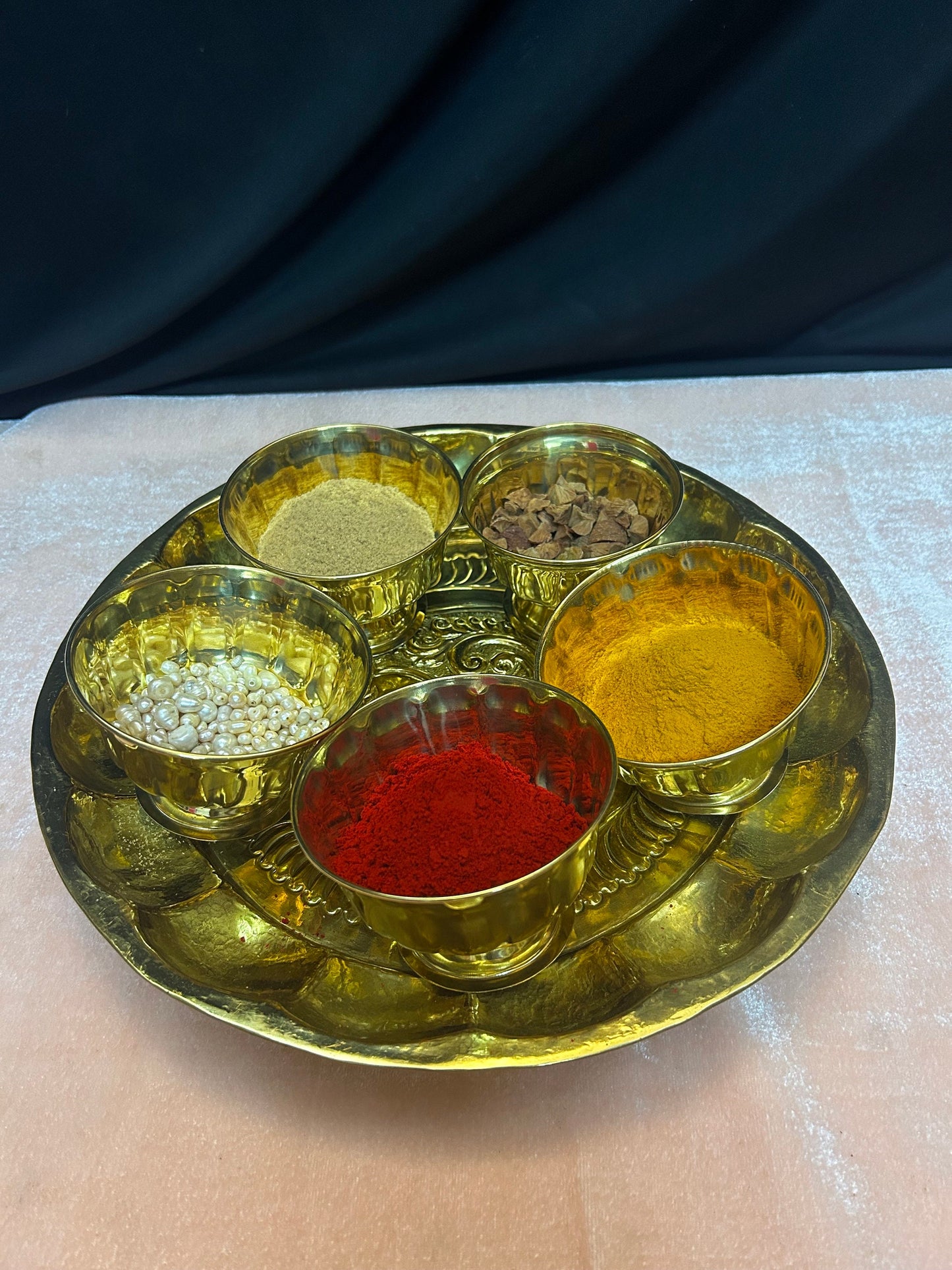 brass made hamsa engraved tambula plate along with five bowls