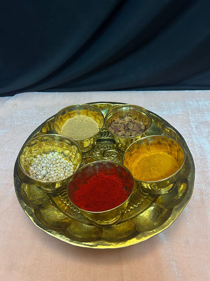 brass made hamsa engraved tambula plate along with five bowls