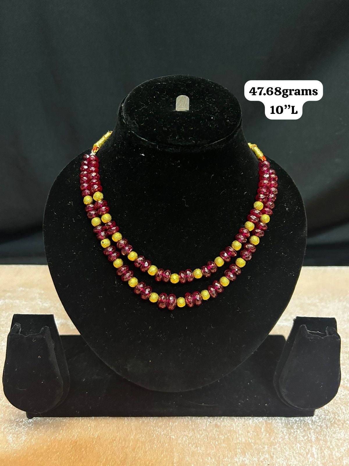 gold beads made ruby necklace 2 layer