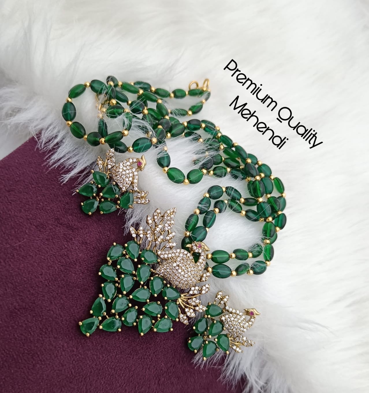 Panchaloha made gold polished grand green mehendi pendant chain