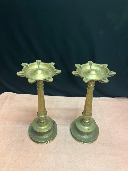 vintage bronze cast set of 2 deccan oil pillar lamps traditional votive lamps