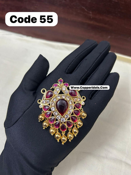 Panchaloha made gold polished gem studded hamsa dwani pendant