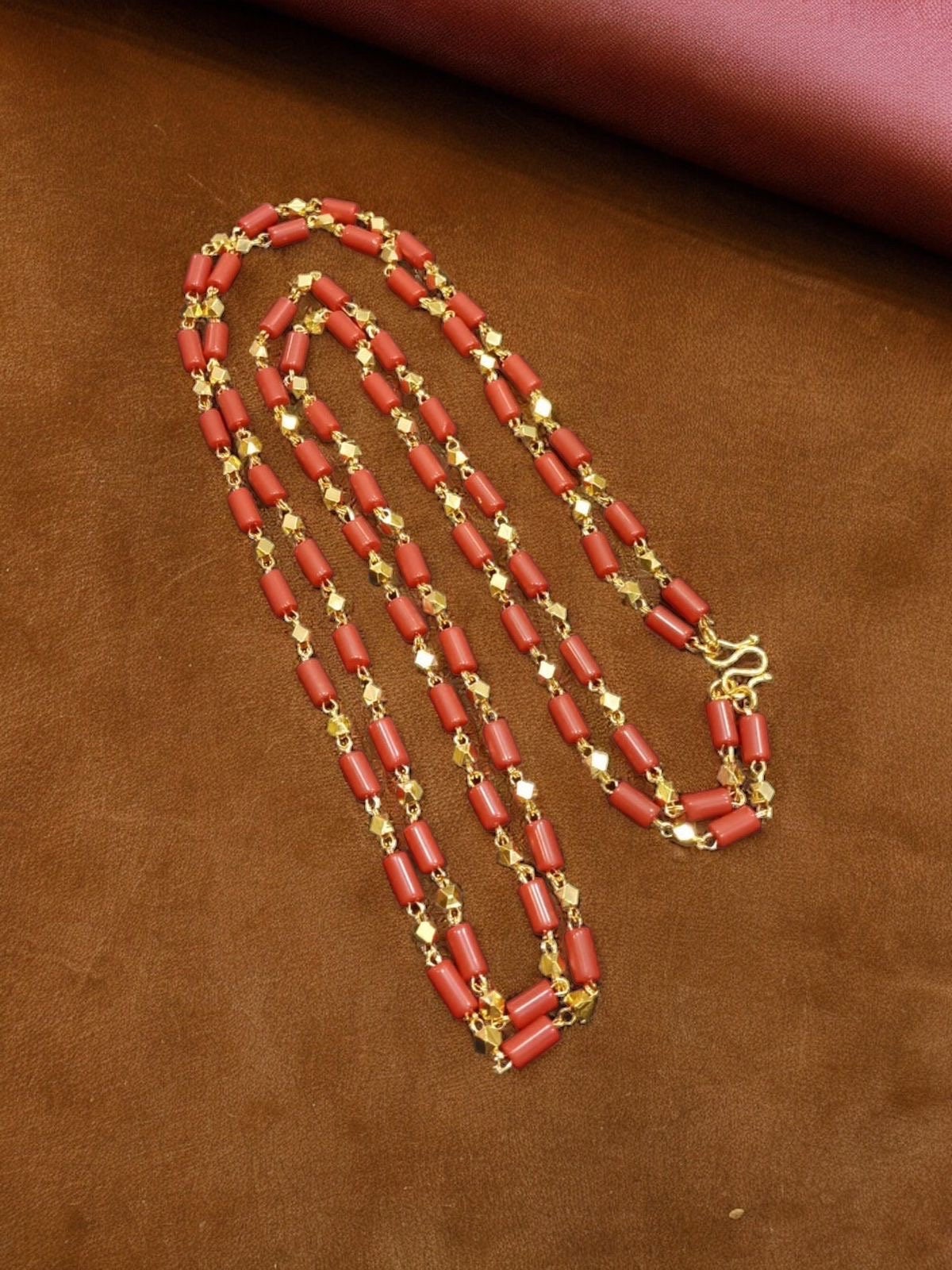 Panchaloha made gold polished coral ashtapati mala double layer