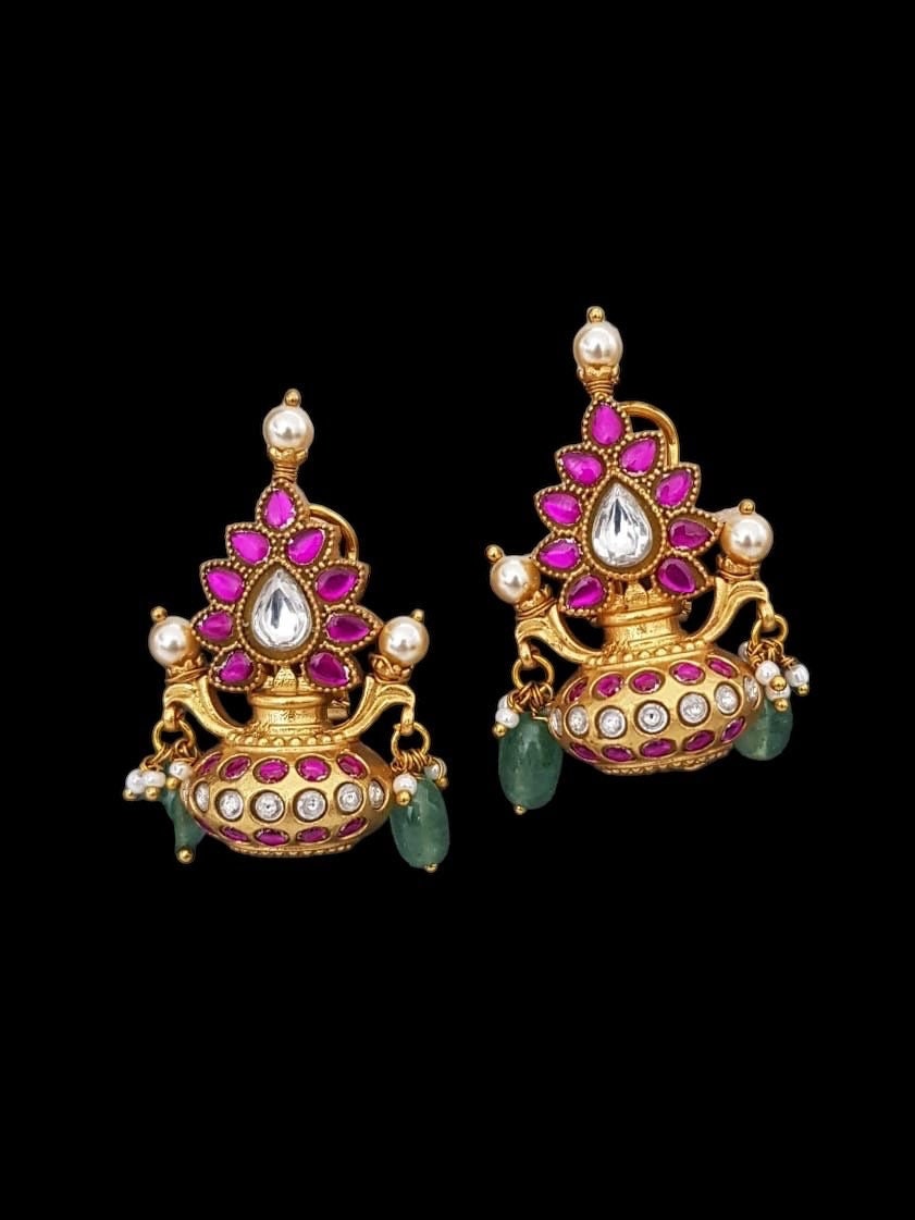 Panchaloha made gold polished kumbha earrings for decoration