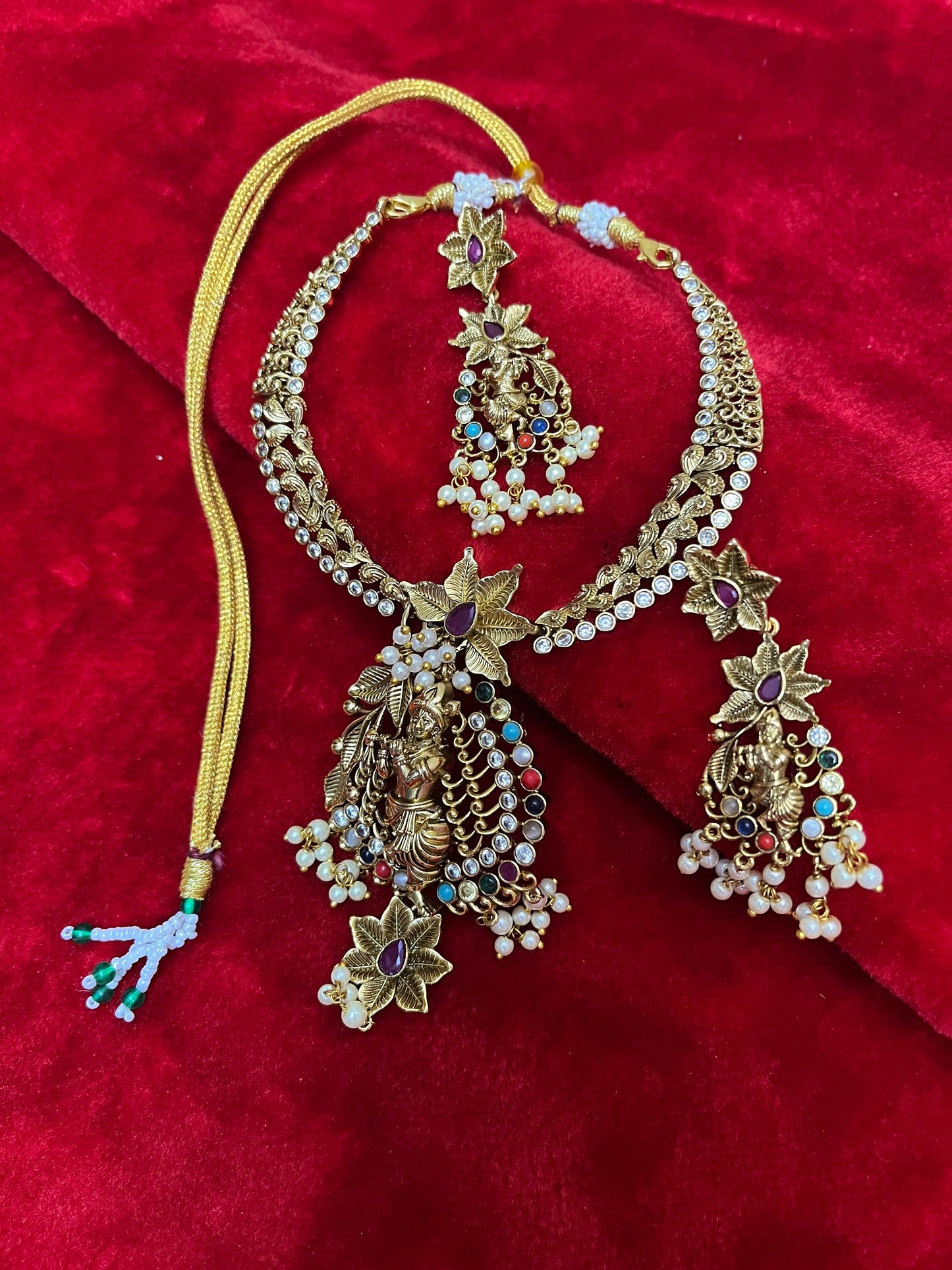 Panchaloha made gold polished necklace choker with krishna pendant