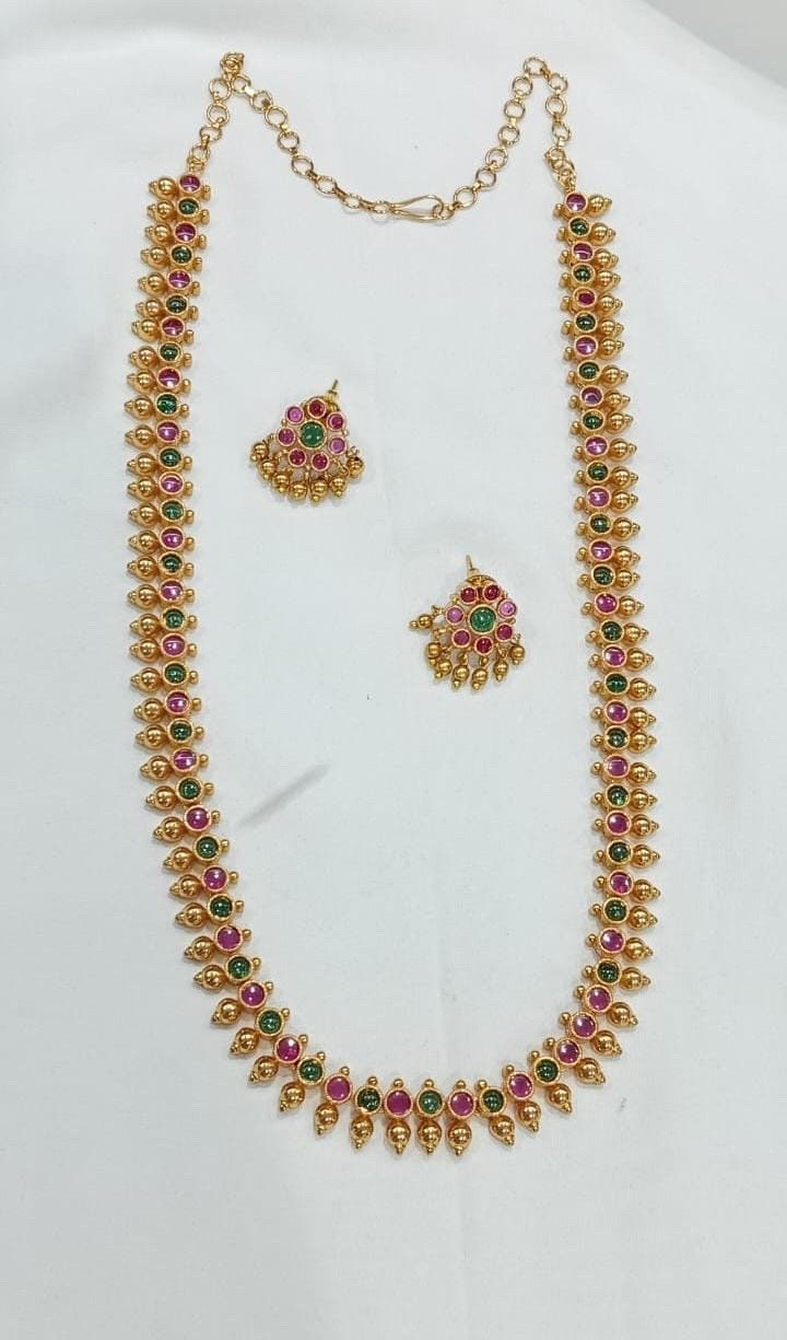 Panchaloha made gold polished grand gem stone studded haram