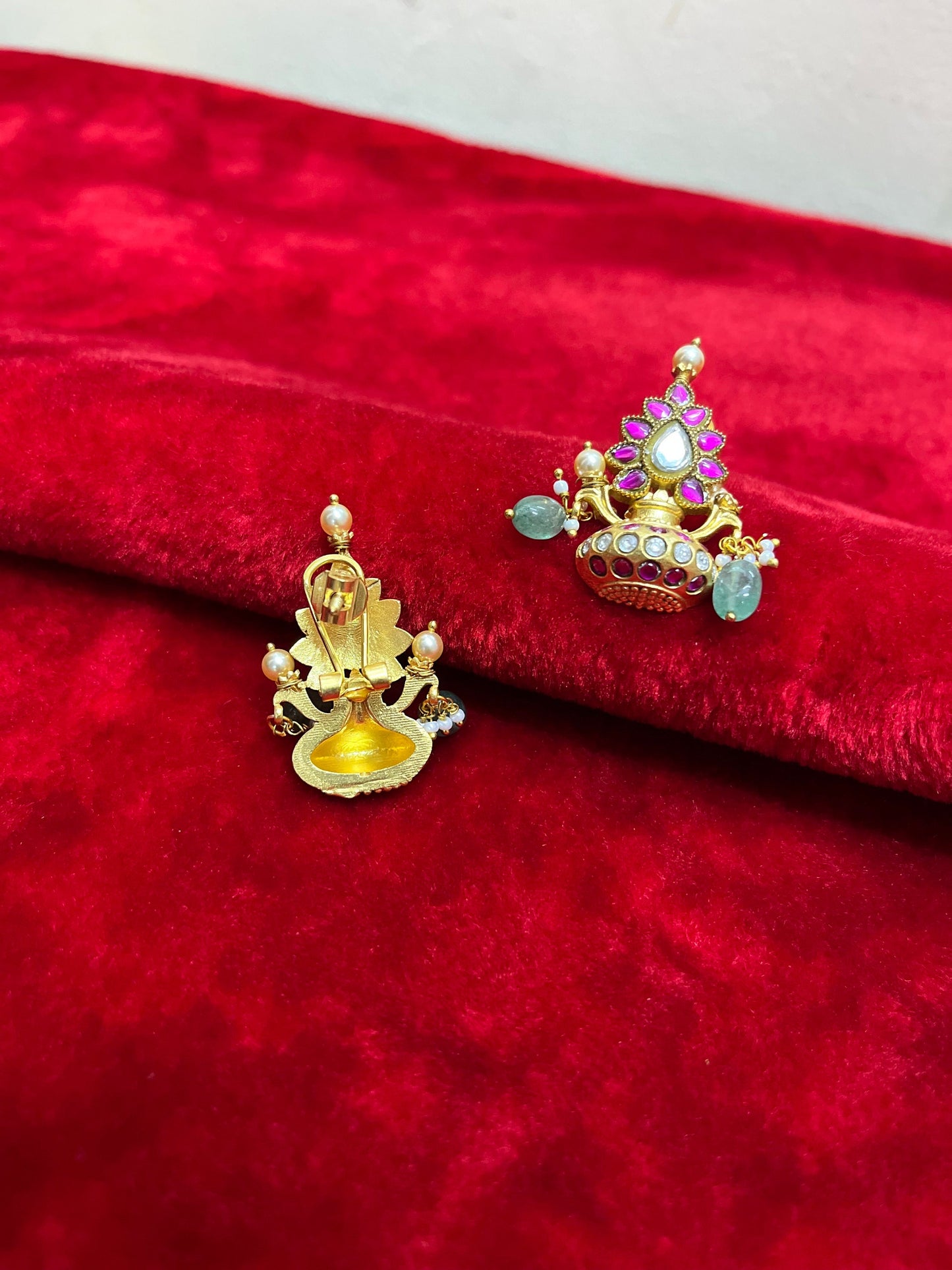 Panchaloha made gold polished kumbha earrings for decoration