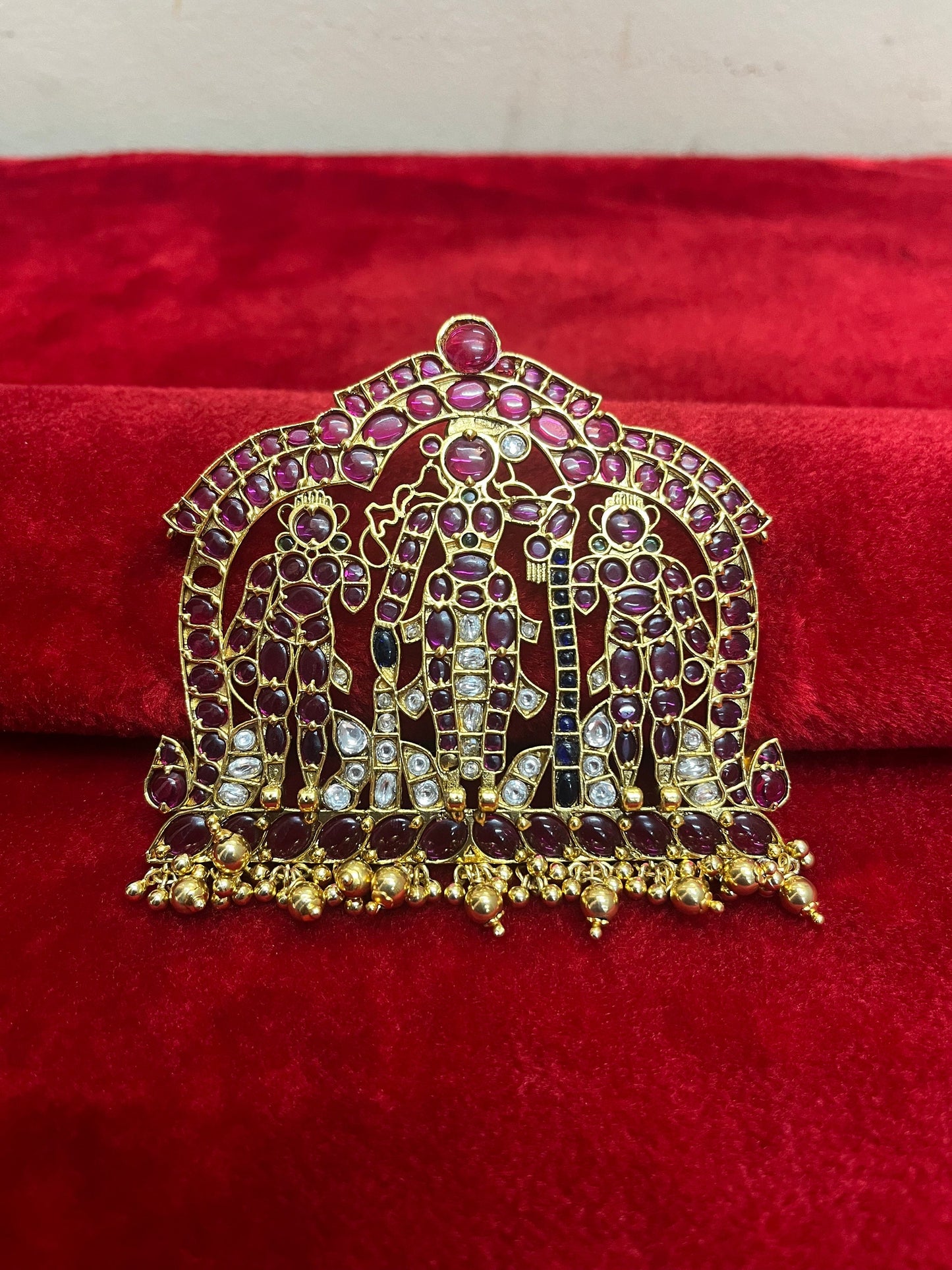 Panchaloha made gold polished gem stone studded rajagopala pendent