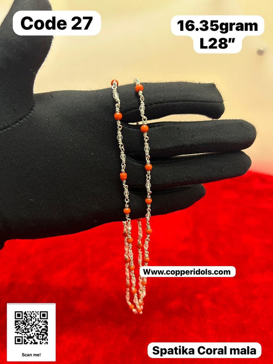 Silver made Spatika coral mala for personal use / pooja purposes