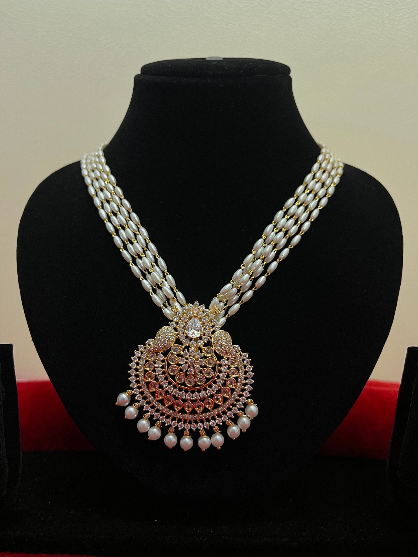 Panchaloha made gold polished grand pearl chain mala with pendant