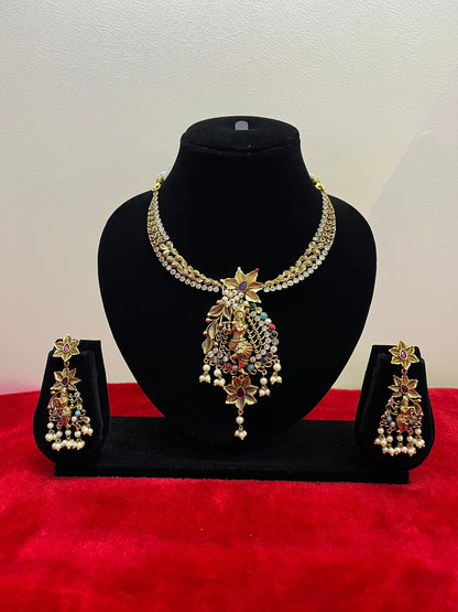 Panchaloha made gold polished necklace choker with krishna pendant