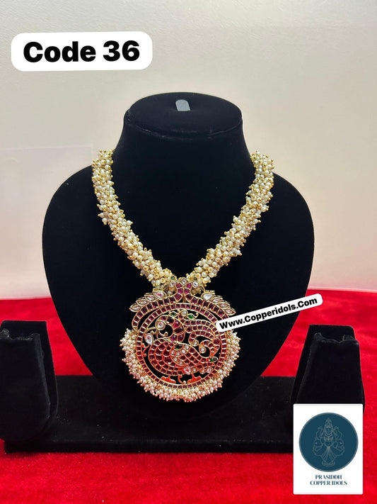 Prasiddh Copper Idols presents panchaloha kundan studded hamsa pendant necklace with pearl strings