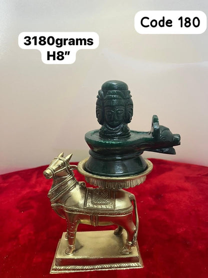 Prasiddh Copper Idols presents panchaloha idol of Nandi / Vrushabha vahanam with aventirine lingam