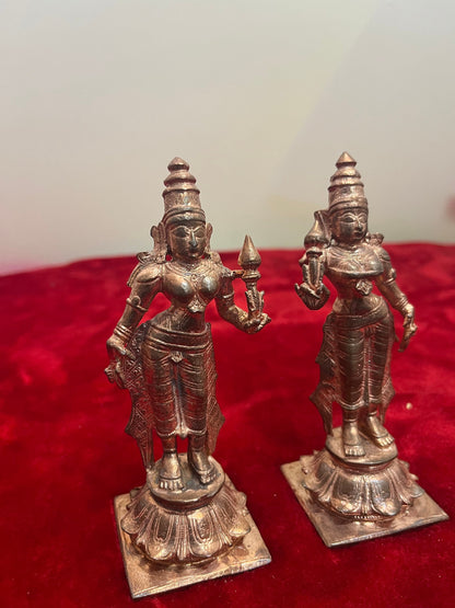 Copper made sridevi bhudevi figurines