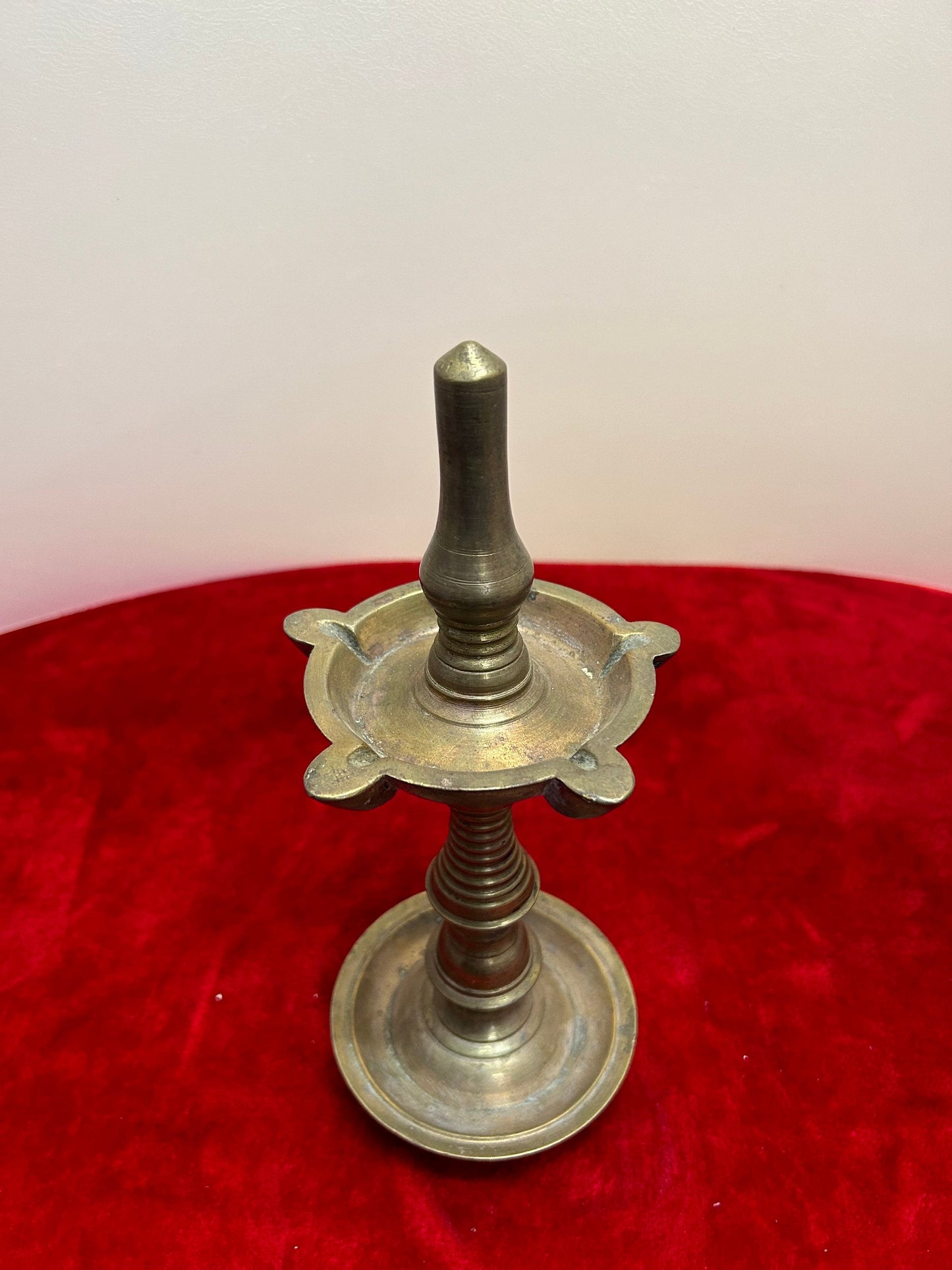 Vintage bronze cast solid oil lamp with 5 wicks from kerala