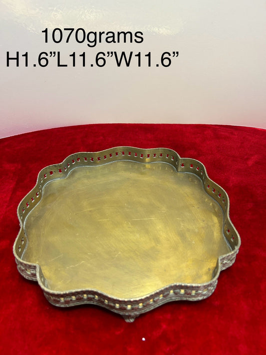 Vintage brass made unique shape floral tray for pooja items decor