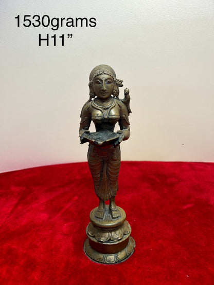 vintage bronze cast deepa lakshmi lady lamp