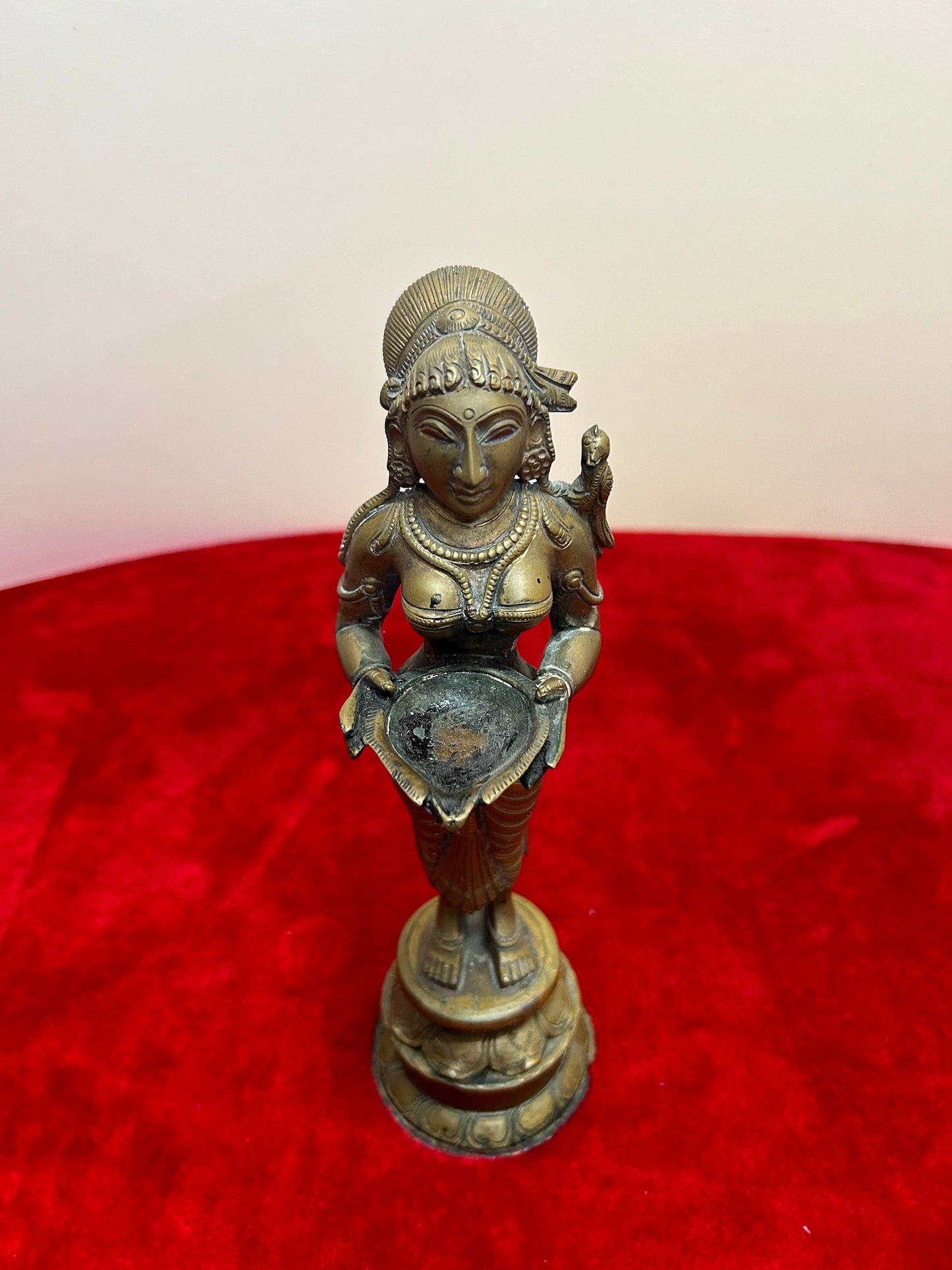 vintage bronze cast deepa lakshmi lady lamp