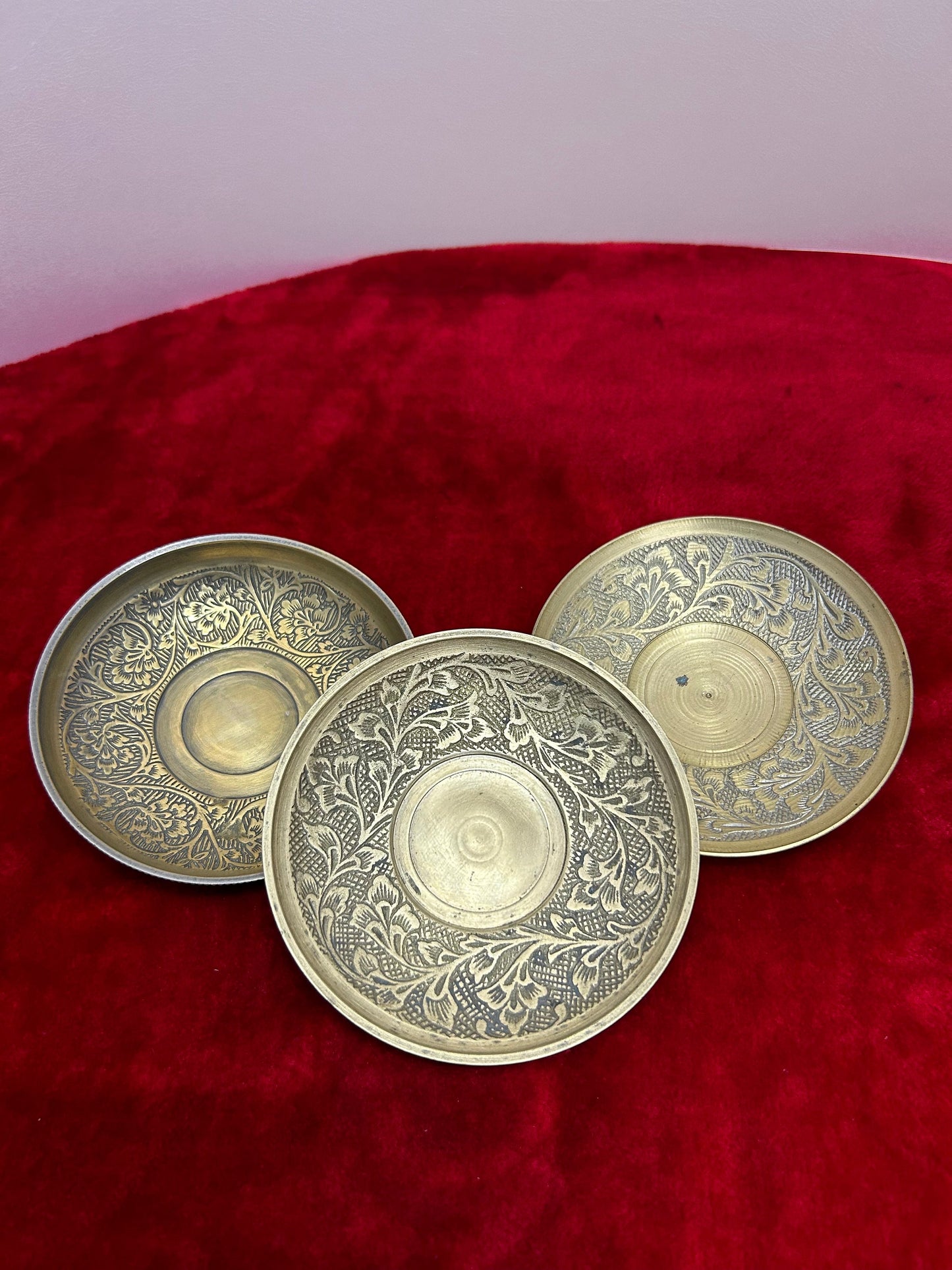 vintage brass made saucer plates set of 3