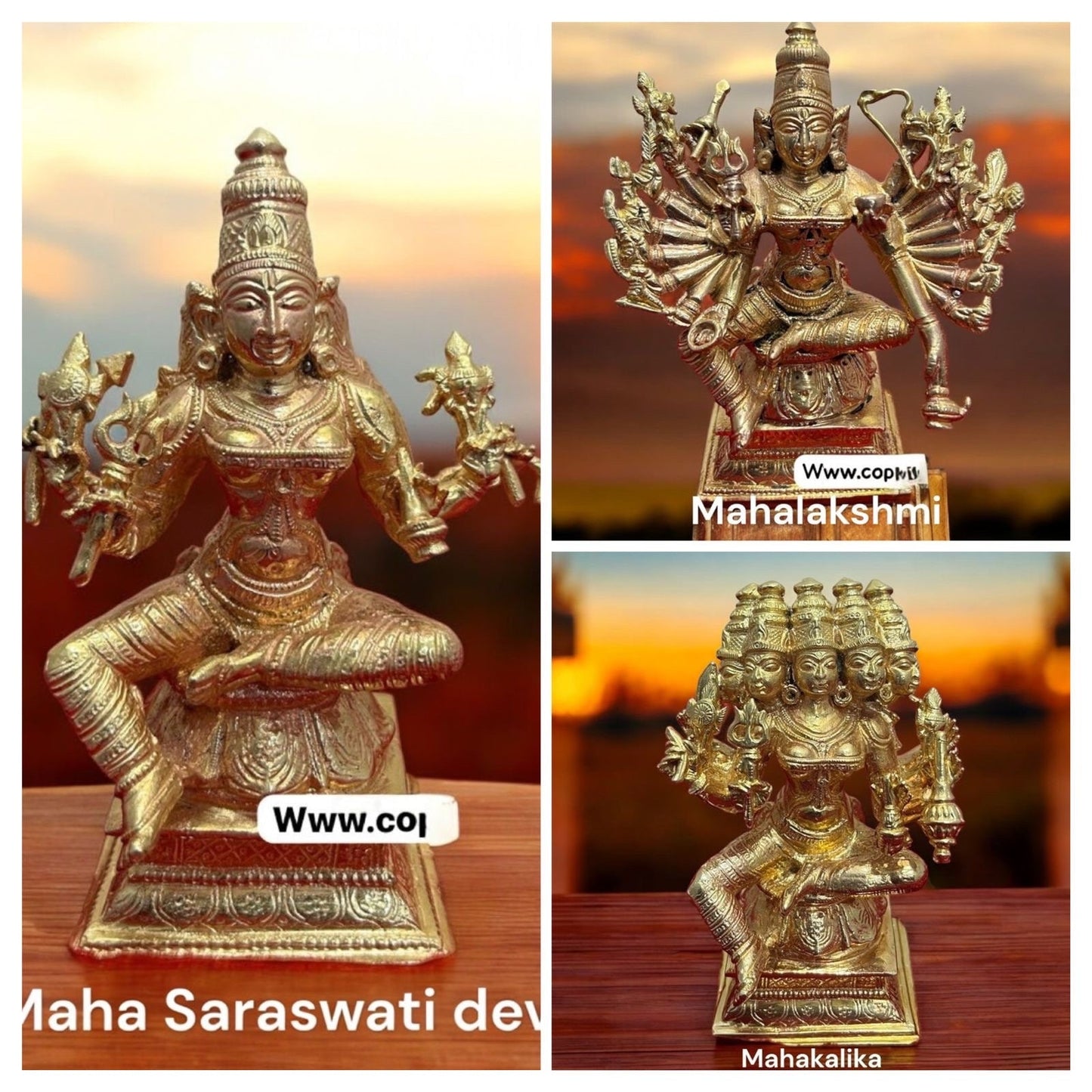 Panchaloha idol of tridevi Mahalakshmi Maha saraswati maha kali