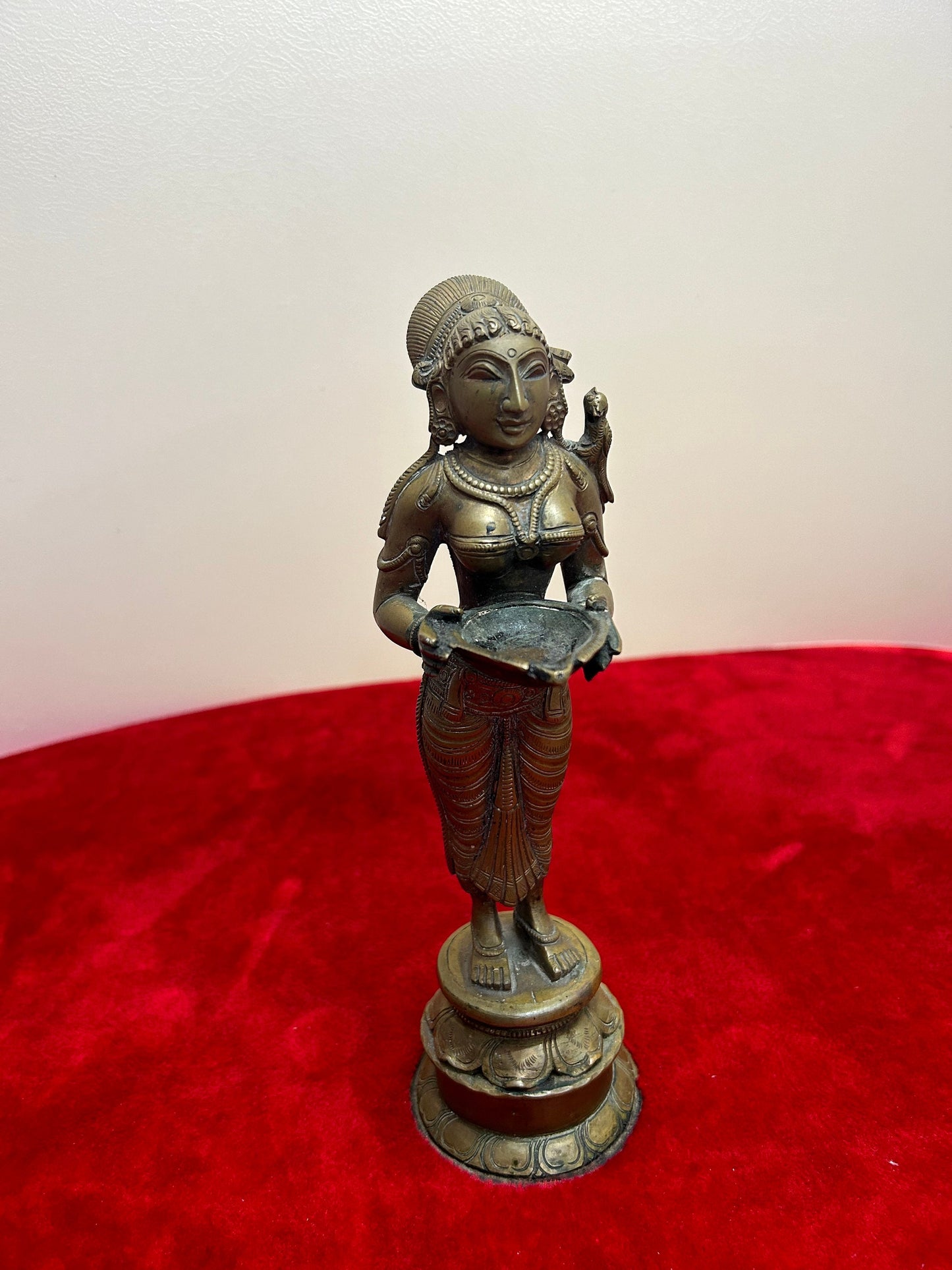 vintage bronze cast deepa lakshmi lady lamp