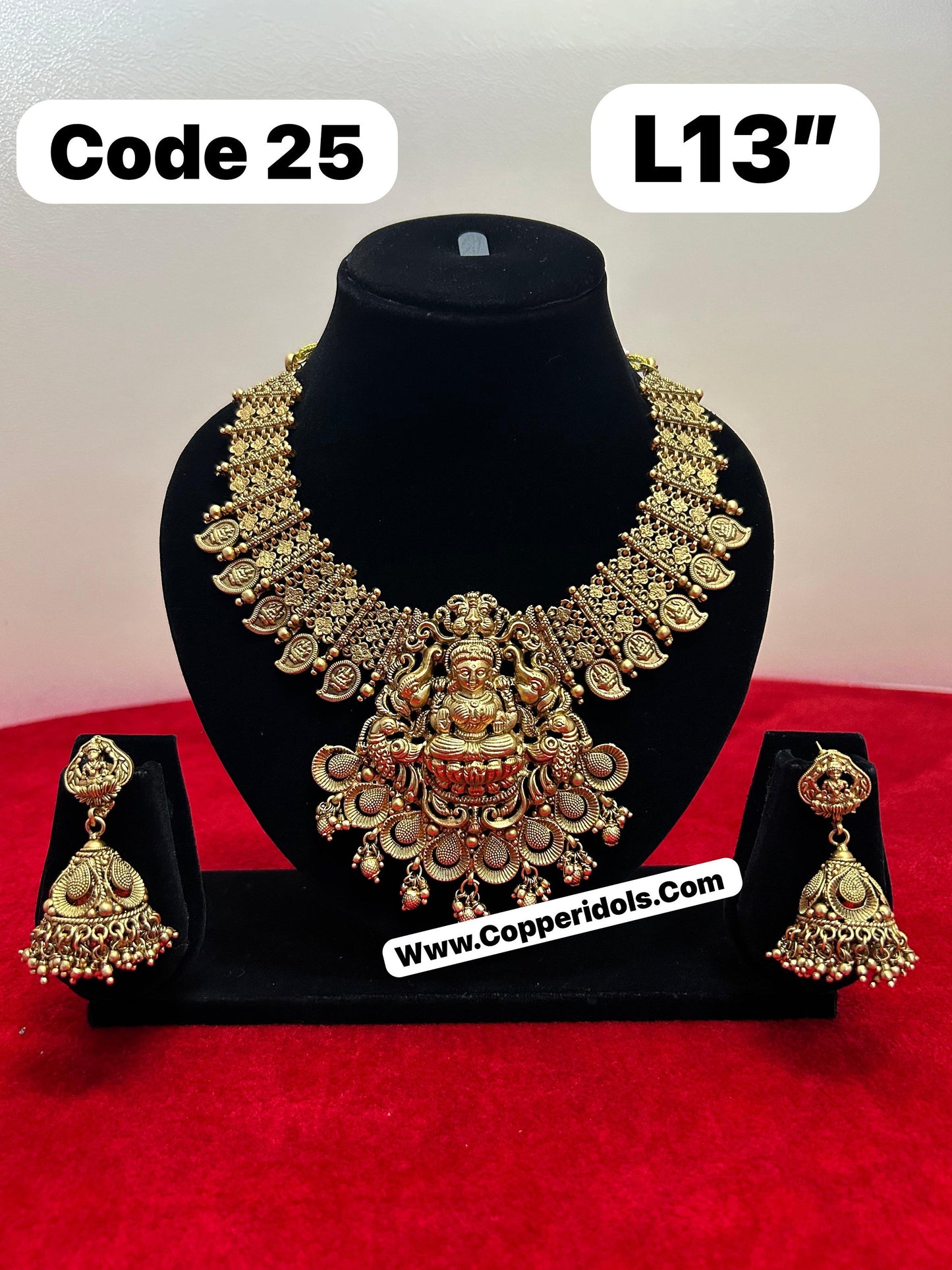 Prasiddh Copper Idols presents panchaloha made gold polished grand choker lakshmi pendant necklace