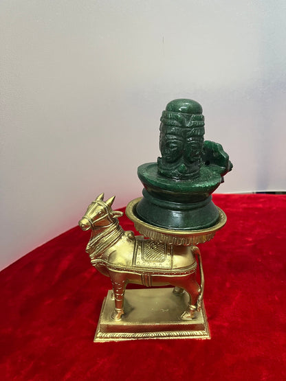 Prasiddh Copper Idols presents panchaloha idol of Nandi / Vrushabha vahanam with aventirine lingam