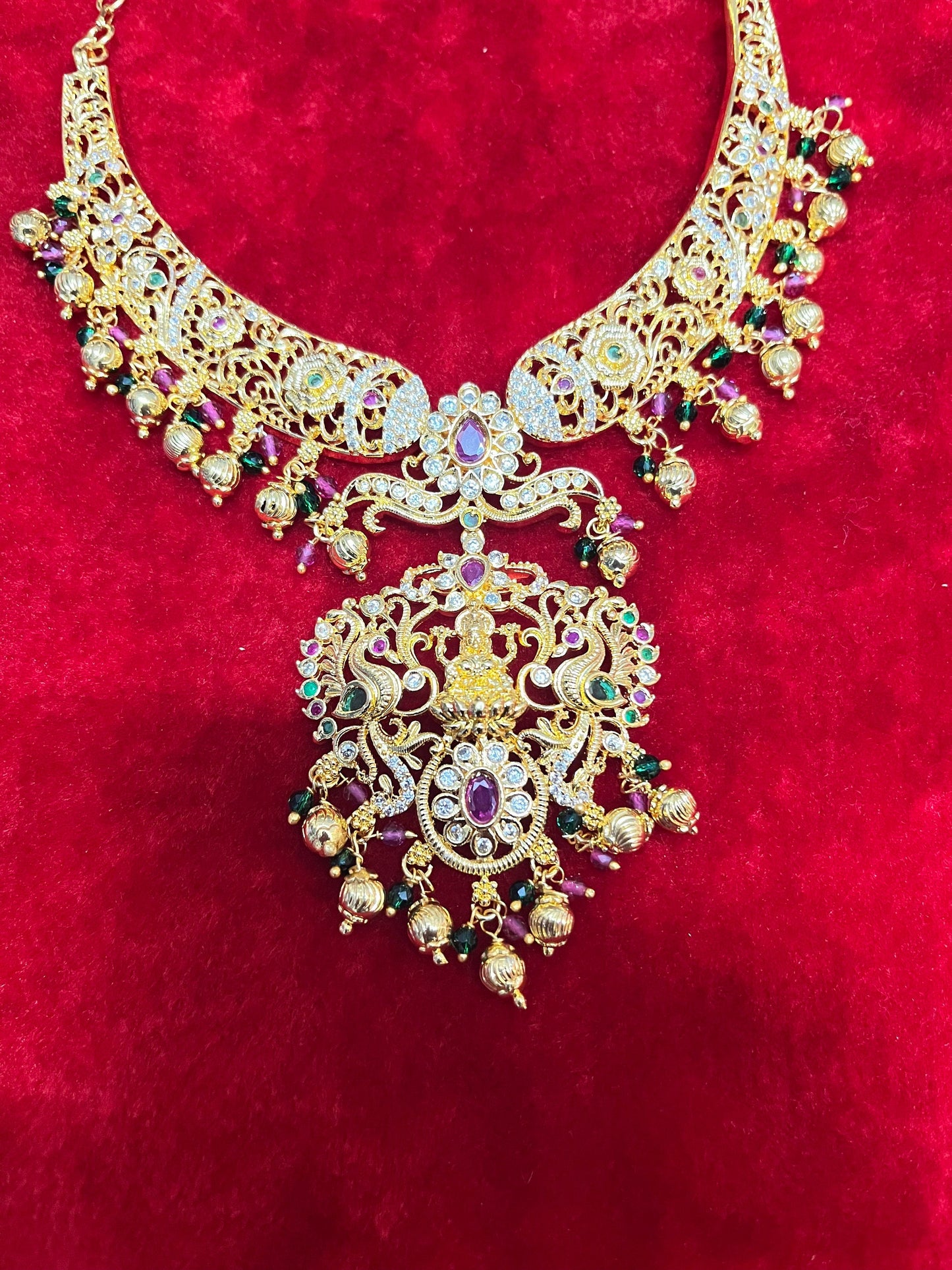 Panchaloha made gold polished Mayura lakshmi grand choker necklace