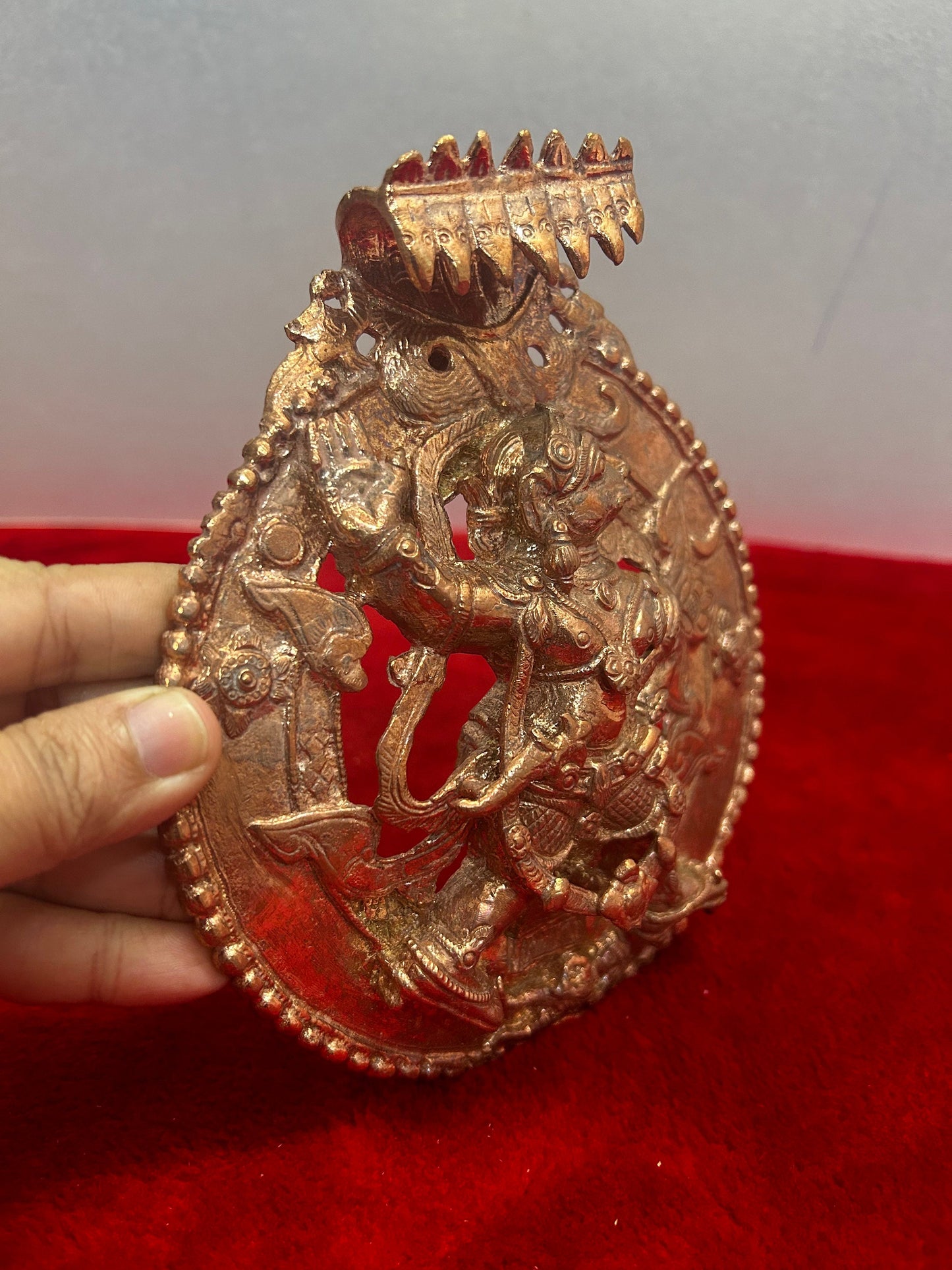 Prasiddh copper idols presents mountable Hanuman plate to ward of evil.