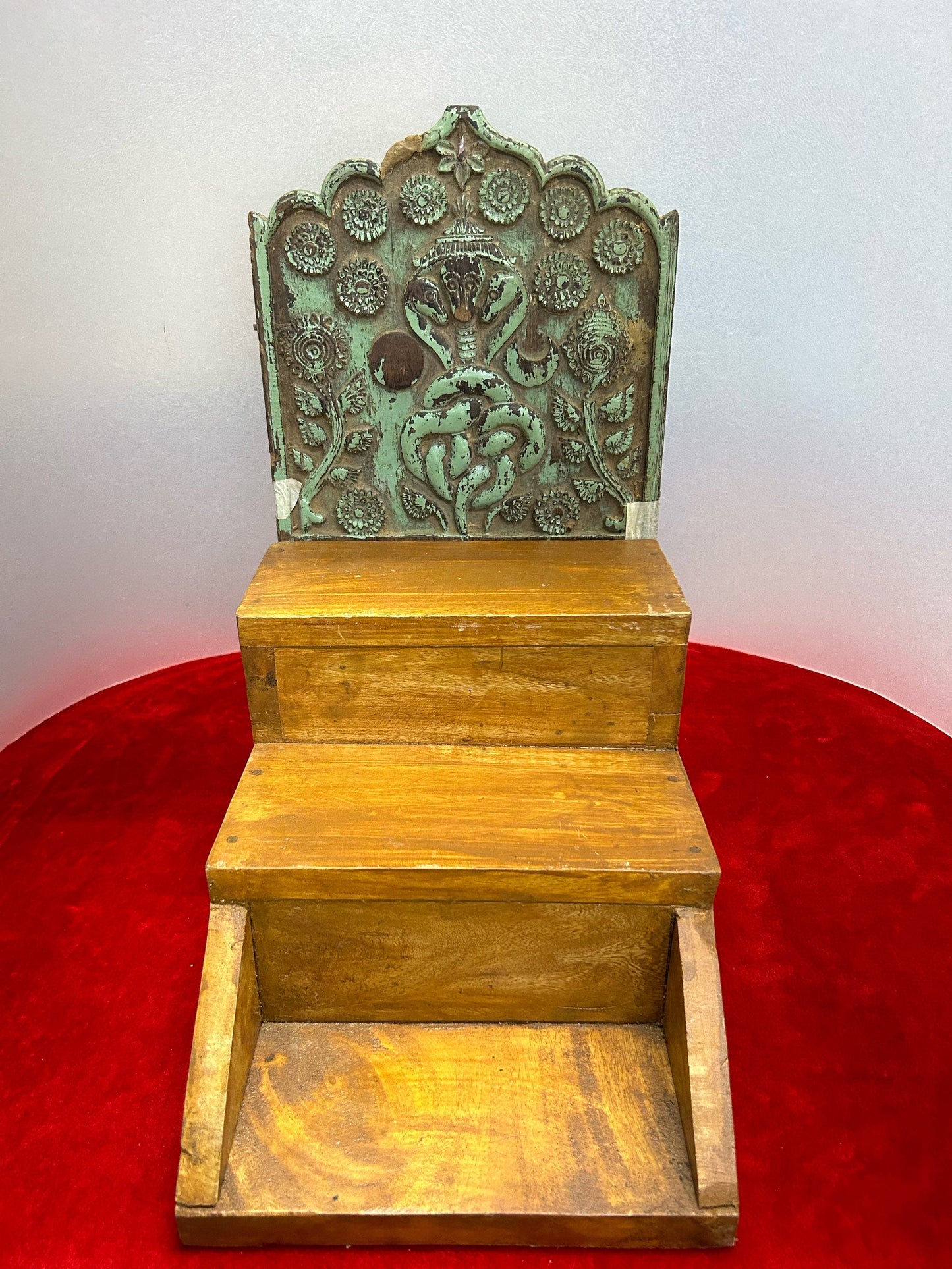 Vintage wooden made naga prabhavali with newly made wooden peeta step stand