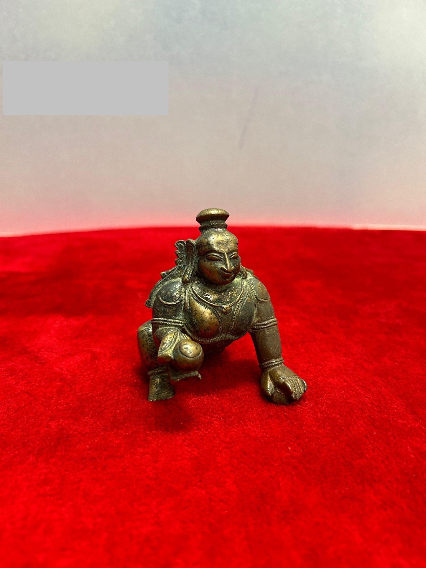 vintage bronze cast crawling krishna idol