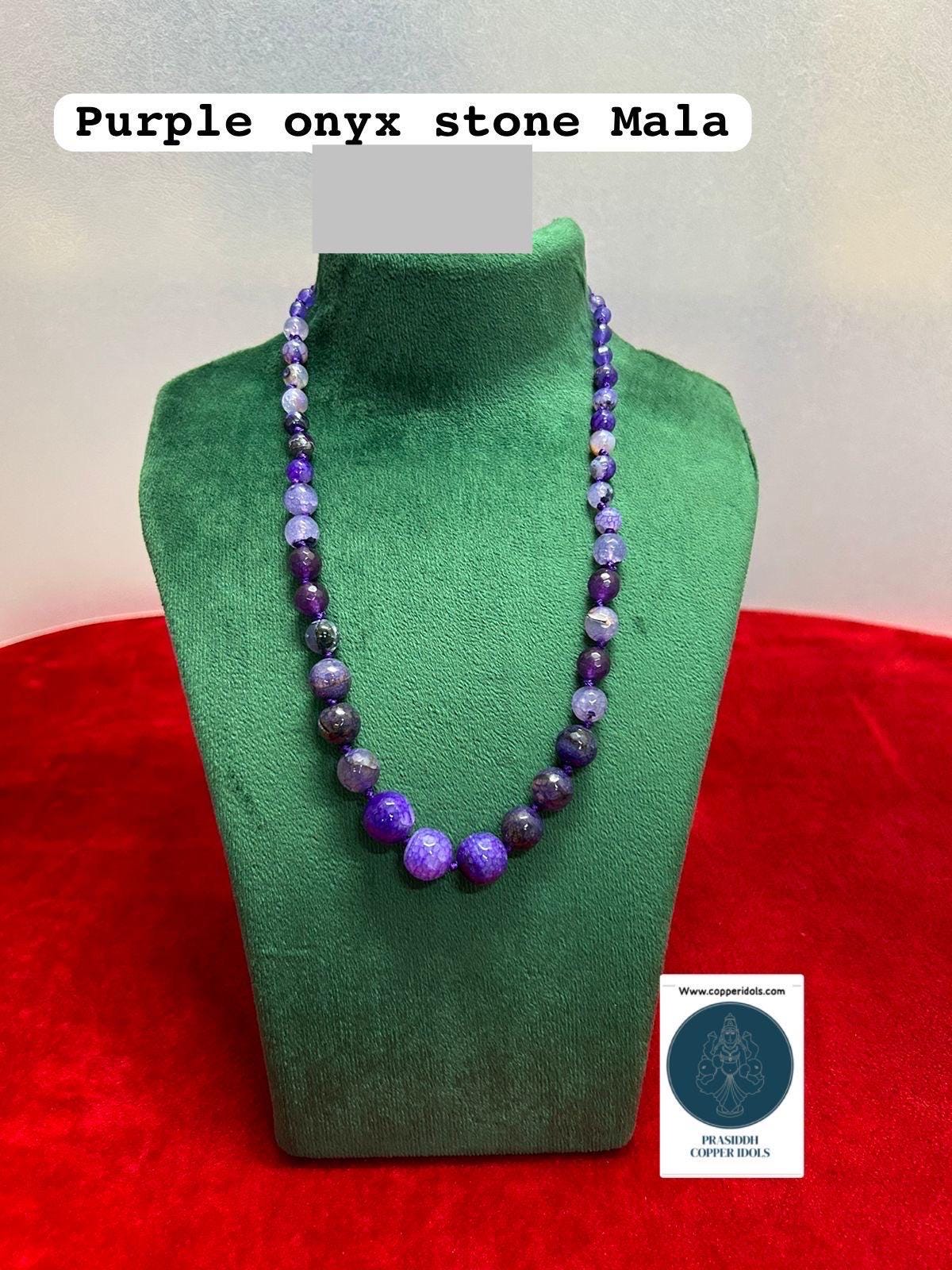 Prasiddh Crystal and Yantra - Angel 69 - presents Natural Purple Onyx stone Mala chain